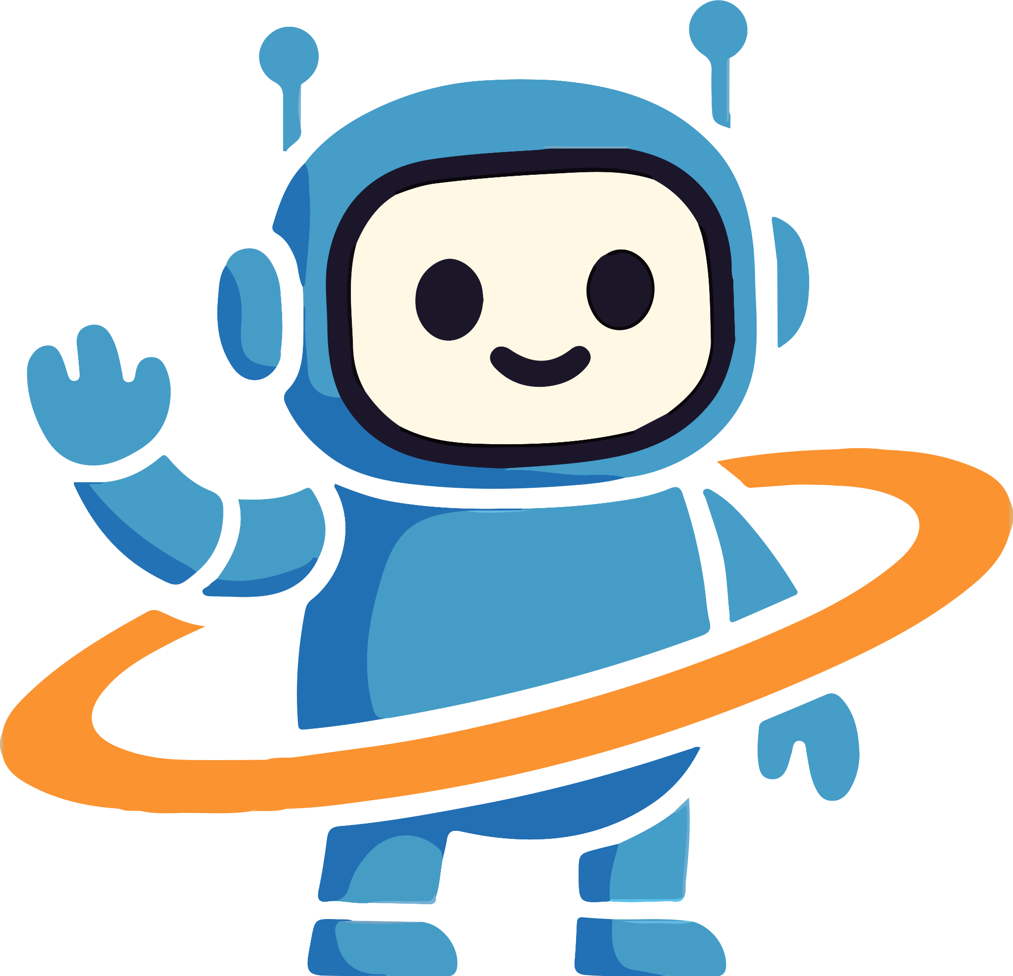 The blue Smarties Planet robot mascot